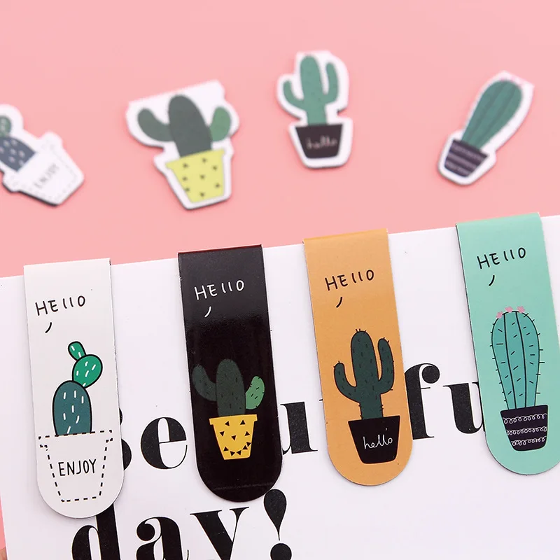 Kawaii Cute Cactus Soft Magnetic Bookmark Paper Clip Fridge Stickers Plant Bookmarks For School Office Supply Escolar Papelaria