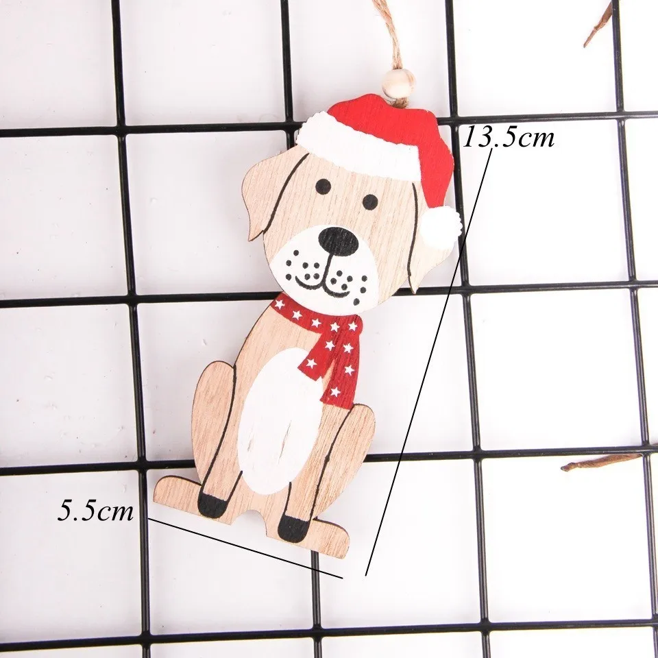 Nature hat dog 1 шт. милая собака деревянные рождественские украшения Подвески DIY деревянные поделки подвесной орнамент с рождественской елкой детский подарок Рождественская вечеринка украшение - Цвет: Nature hat dog