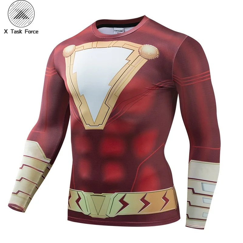 

Shazam 3D Printed T shirts Men Compression Shirts Raglan Sleeve 2019 Newest Pattern Comic Tops Male Comics Cosplay Costume Cloth