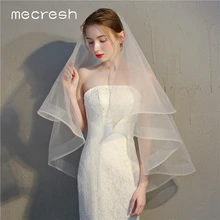 Mecresh ленточные края Свадебные фаты для невест 2 слоя белая слоновая кость Локоть Длина Тюль вуаль для невесты с гребнем Женские аксессуары TS001