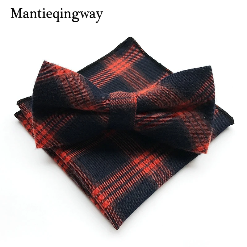 Mantieqingway 2017 плед хлопок 6 см свадебные Боути 25*25 см Pocket Square Set для Для мужчин Бизнес Gravatas Для мужчин костюм с галстуком платок