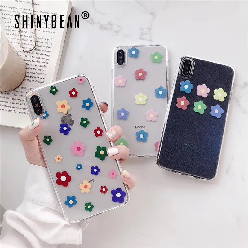 

ShinyBean Colorful Flower Phone Case For iPhone 6 6s 7 8 Plus Transparent Cute Cover For iPhone X XS XR XS Max Clear Soft Cases