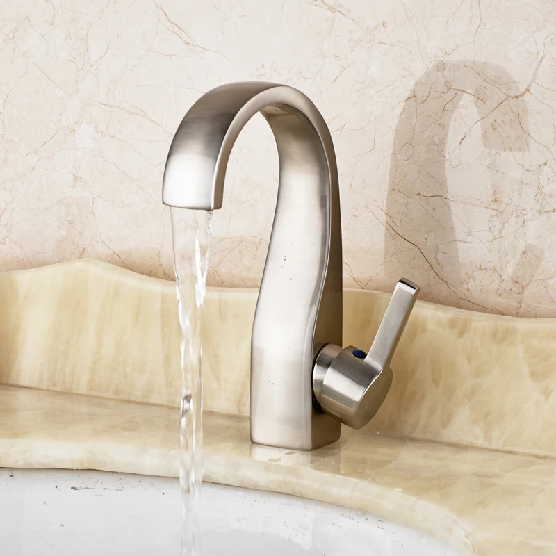 

Free Shipping Deck Mounted Bathroom Sink Faucet Single Handle Mixer Tap Nickel Brushed Finished