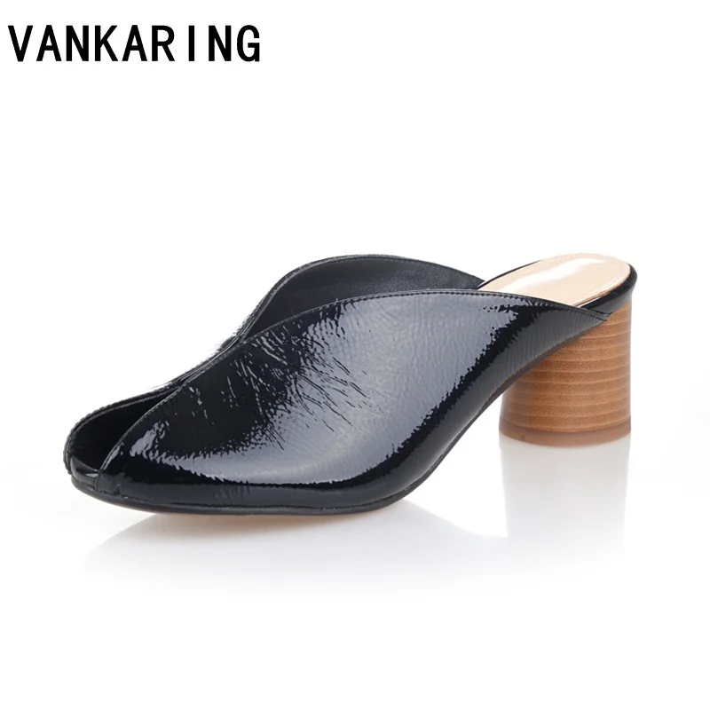 

VANKARING brand summer shoes designer sandals high heels fashion grace mules genuine leather sandals ladies open toe party shoes