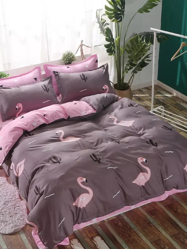 

Pink Bedding Cover Flamingos and Cactus Reactive Printed Queen Bedding