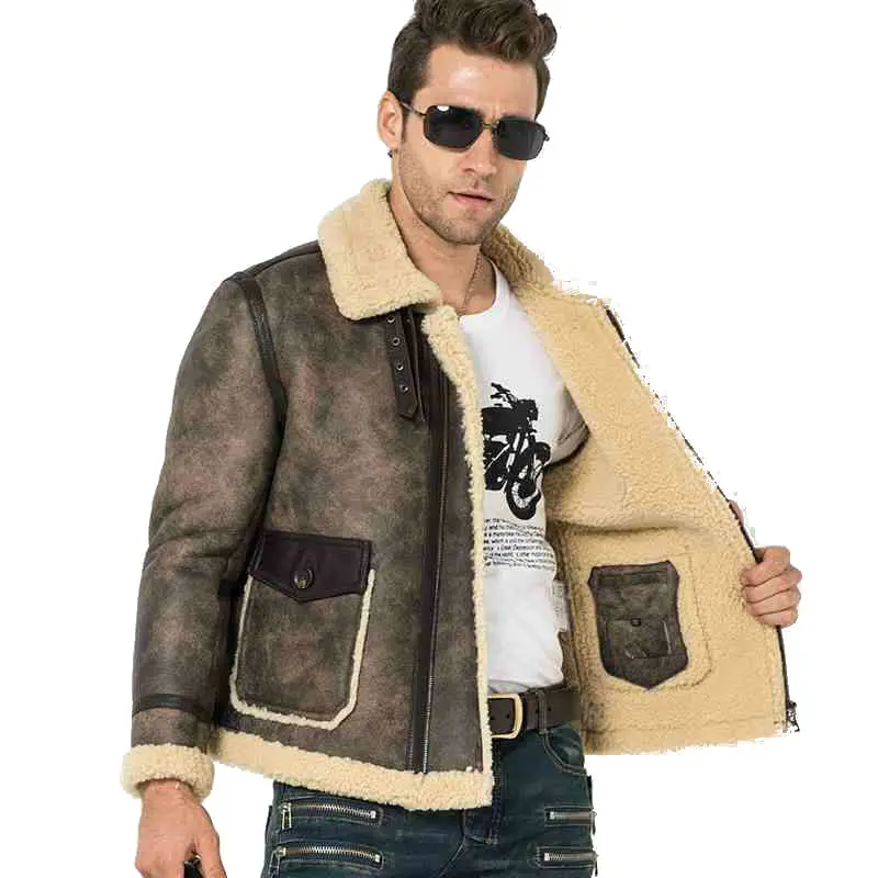 Men Fur Coat Flight Jacket B 3 Bomber Leather Jacket Men's