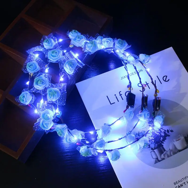 

Hawaii Vacation Women Girls LED Glowing Foam Flower Headband Wedding Party Flashing Garland Wreath Masquerade Luminous Hairband