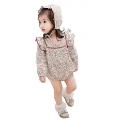 Осень с принтом для девочек трико + шляпа Мода для новорожденных боди Пикник милый комбинезон фотографии фото девушка одежда