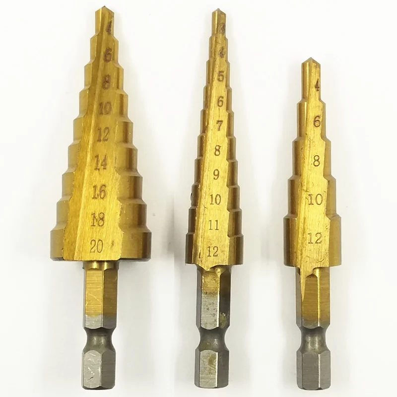 DGKS 3pcs HSS Titanium Coated Step Drill Bit for Metal 3-12mm 4-12mm 4-20mm High Speed Steel Wood D