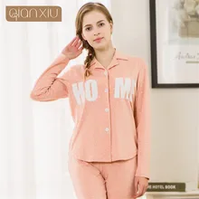 Qianxiu Повседневная Пижама для сна женская пижама кардиган пижамный комплект Feminino волна точка печати пижамы Dormir Домашняя одежда Sui