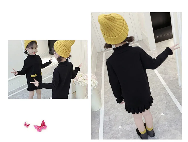 Big Kids Girl Knitting Sweater Dress Winter Autumn Ruffled Tops Green Pink Black Red Long Sleeve Fashion Teen Girls Dresses 2018 3  4 5 6 7 8 9 10 11 12 13 14 15 years little big teenage girl sweater dress girls childrens clothes girl (4).jpg