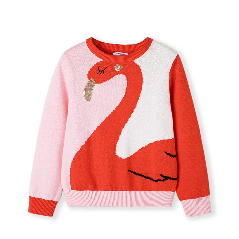 Balabala/детская одежда свитер для девочек Новинка года, Осенний вязаный свитер для девочек хлопковый пуловер Детский свитер - Color: Orange red