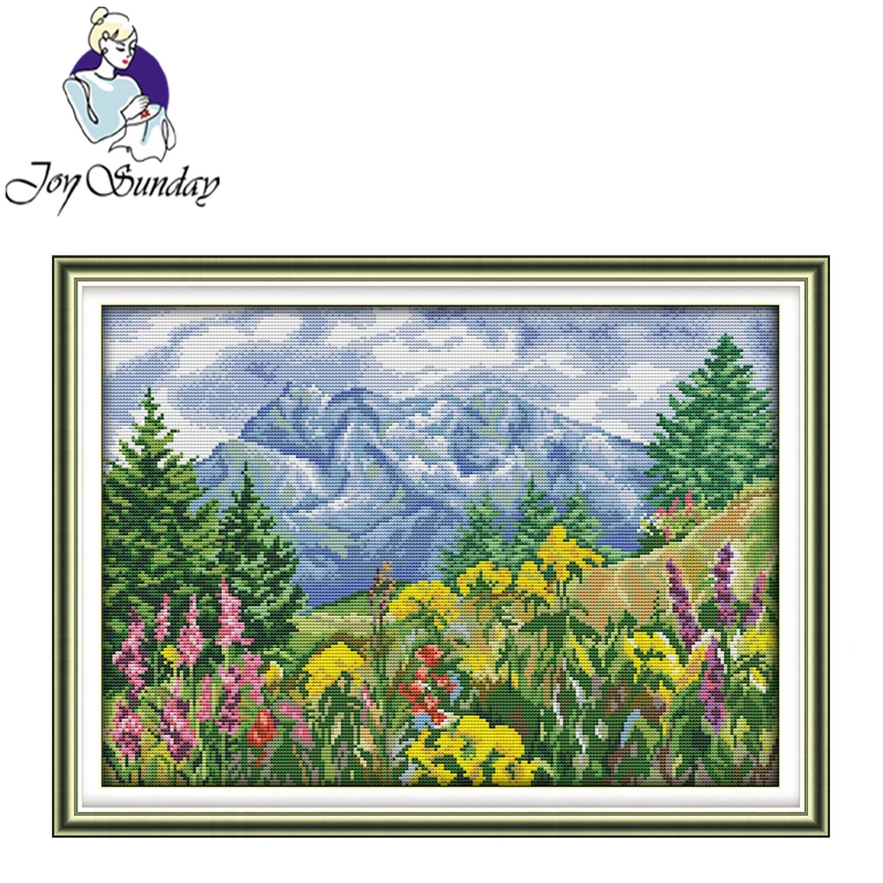 

Joy Sunday,Distant mountain,cross stitch embroidery set,printing cloth embroidery kit,needlework,Scenery pattern cross stitch