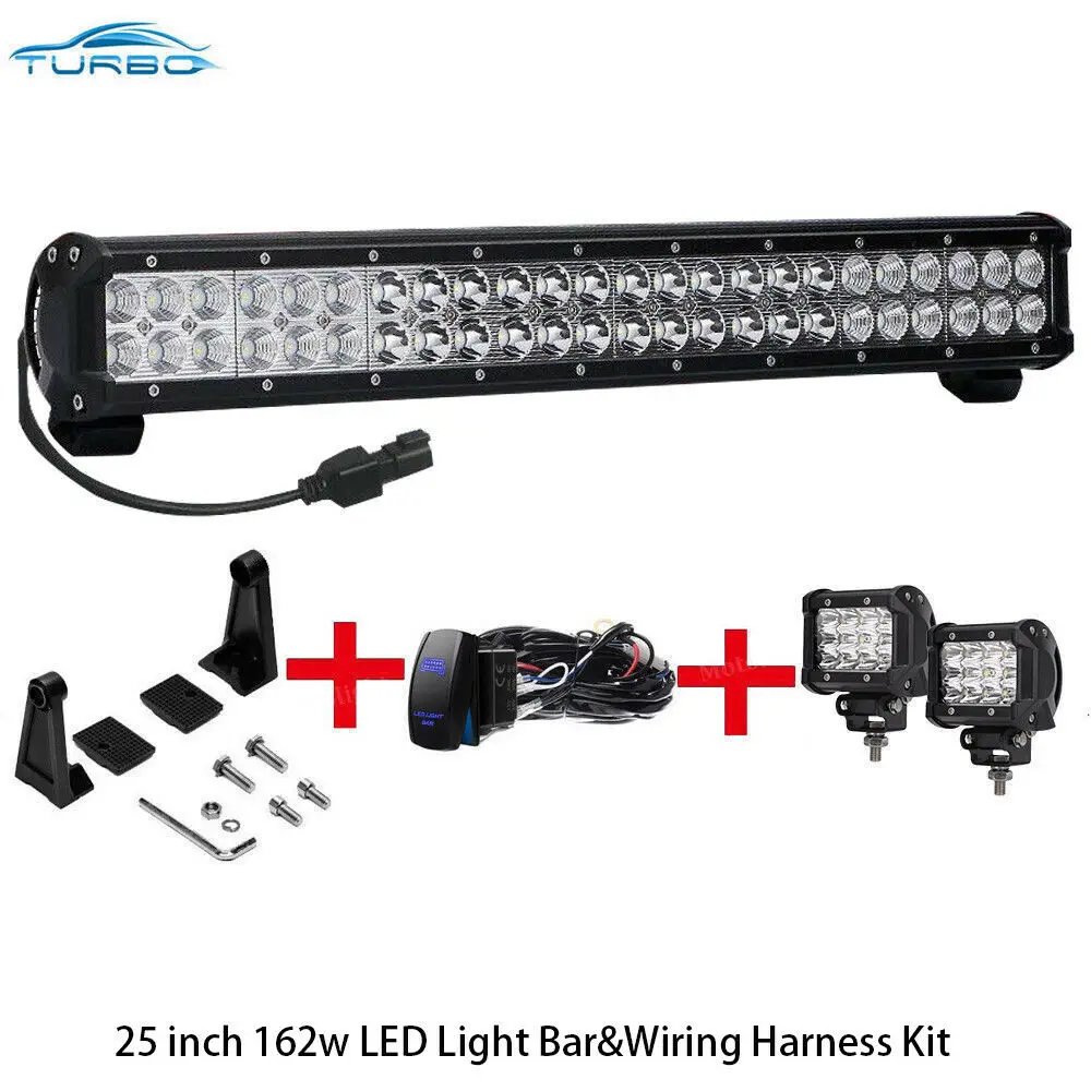 

25" 162W +2PCS 18W LED Light Bar Dual Row Spot/Flood Beam Combo Pattern Offroad Driving Lamp For Car Truck ATV Waterproof