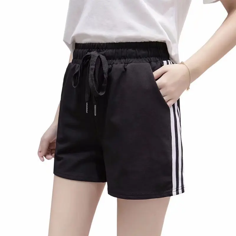 Шорты новые летние с высокой талией, из лоскутов мягкий Для женщин Спортивные шорты для девочек Женская Повседневное спортивные тонкие короткие брюки - Цвет: Black 3 Shorts