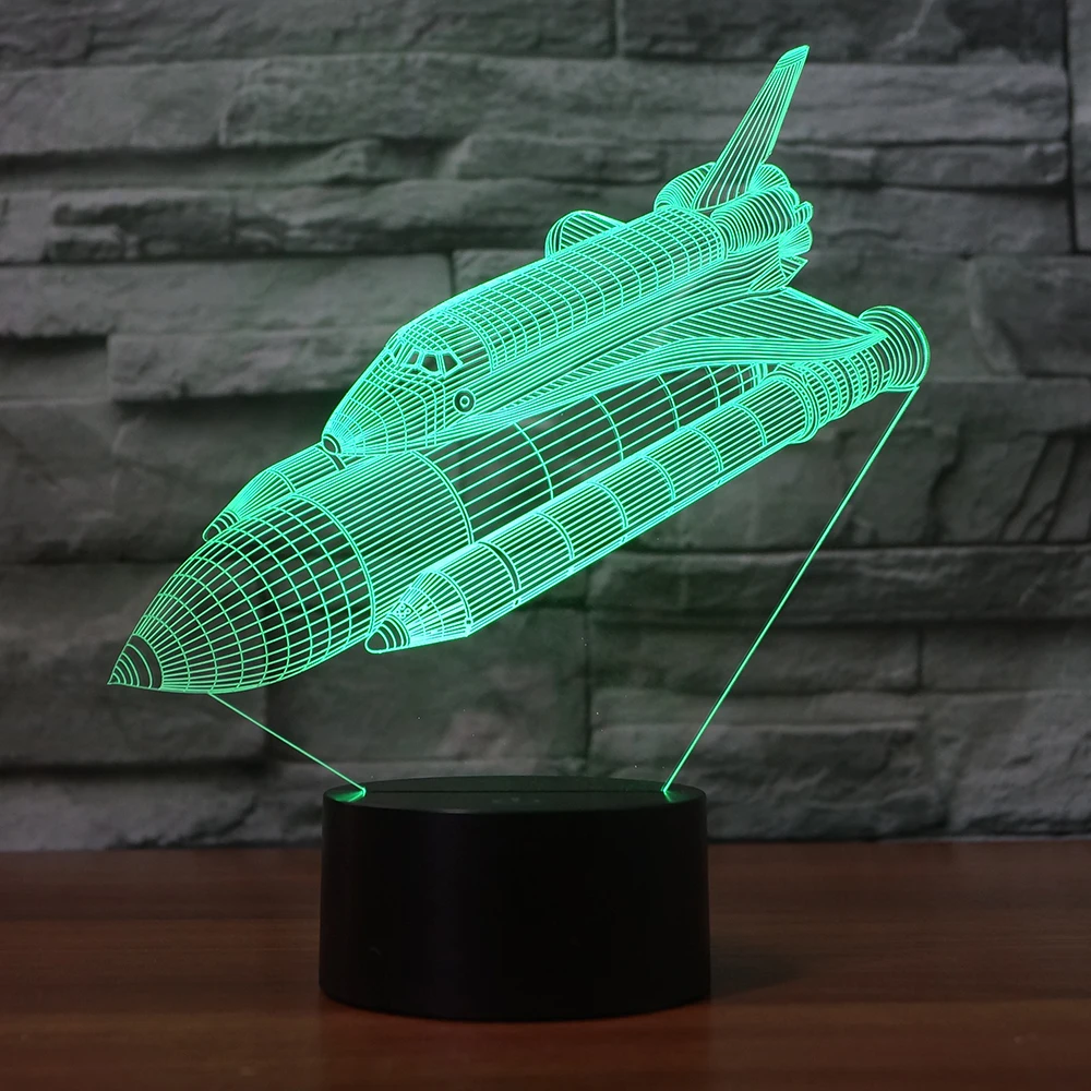 Многоцветная светодиодная лампа 3D иллюзия космическая самолета с USB сенсорной