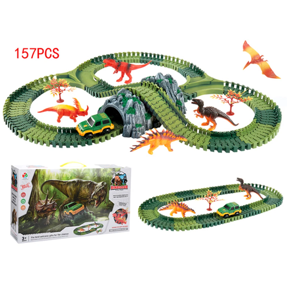 

Plastic Dinosaur Toys DIY Blocks Race Car Track Set Early Learning Educational Toys For Children