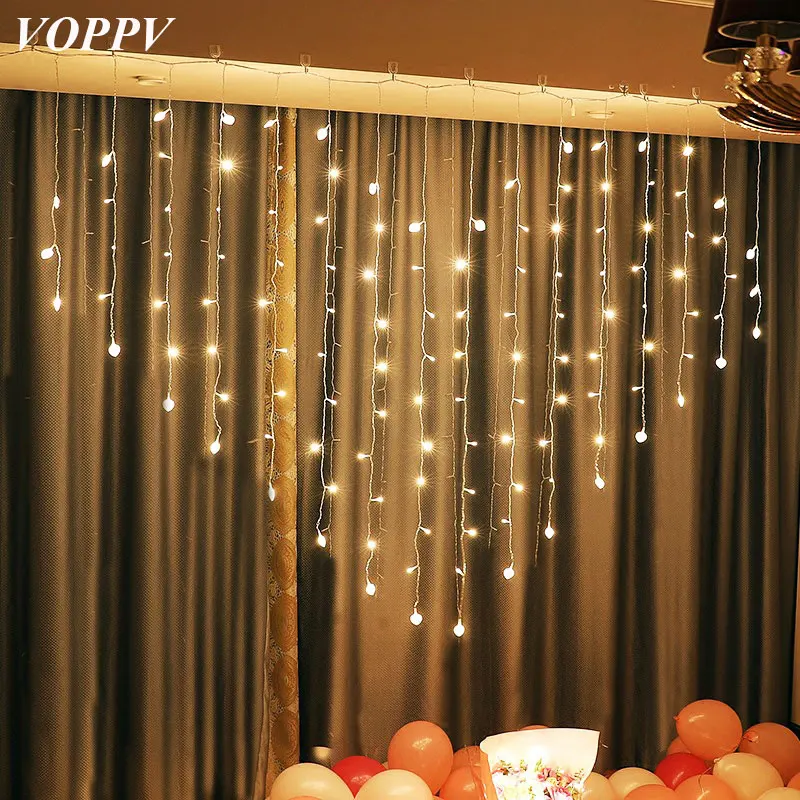 

VOPPV LED Curtain Light Strips USB Battery Plug-in Remote Control LED Curtain Lamps Wedding Decorations Indoor LED Light Strips
