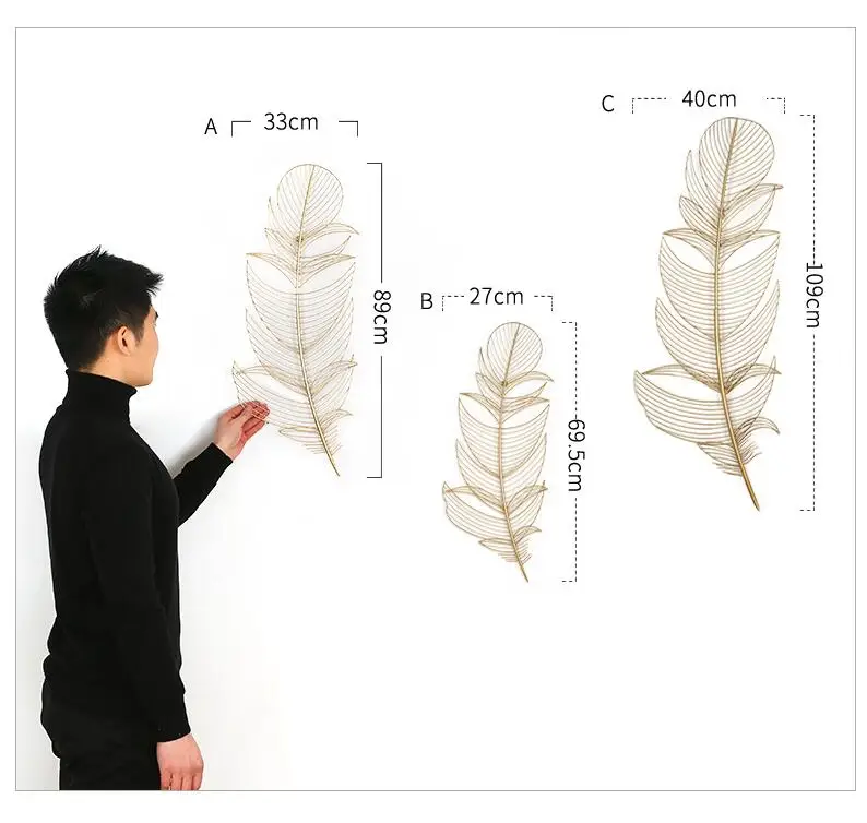 Современные кованые золотые перья, Висячие ремесла, украшения для дома, гостиной, настенные фрески, украшения для отеля, настенные наклейки, кулон