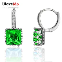 Uloveido 4 цвета геометрические Кристальные серебряные серьги-гвоздики для женщин Подарки модная серьга Brincos с Зелеными камнями BME169