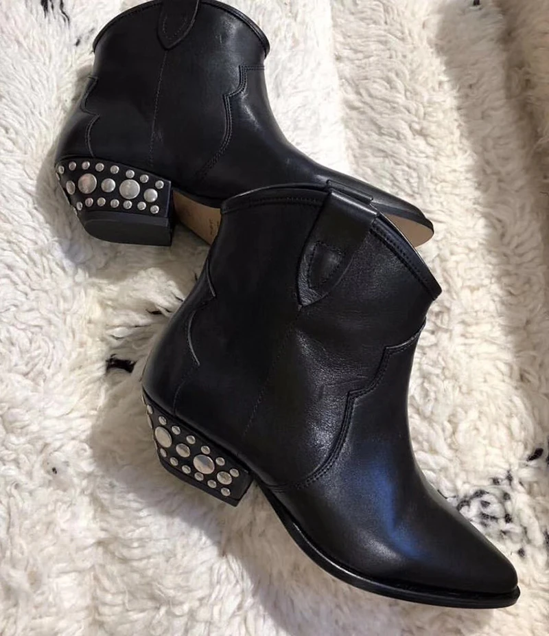 Зимние ковбойские сапоги из натуральной кожи до середины икры в западном стиле для женщин; байкерские сапоги на низком каблуке-шпильке; обувь для подиума