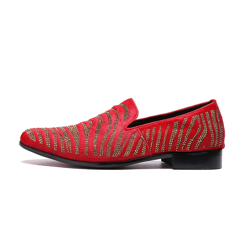 Sapatos Mocassim Size Toe Dos Festa Casuais Vermelho Da Homem Genuíno Couro Fora Strass Slip Sl217 Rodada De Casamento Plus Lado On Pele Homens Do nH0qFdYx0w