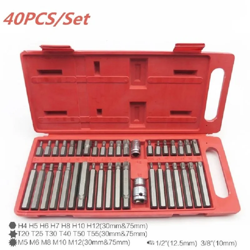 

40pc Torx Star Spline Hex Allen Key Socket Bit 3/8 & 1/2 Drive Set