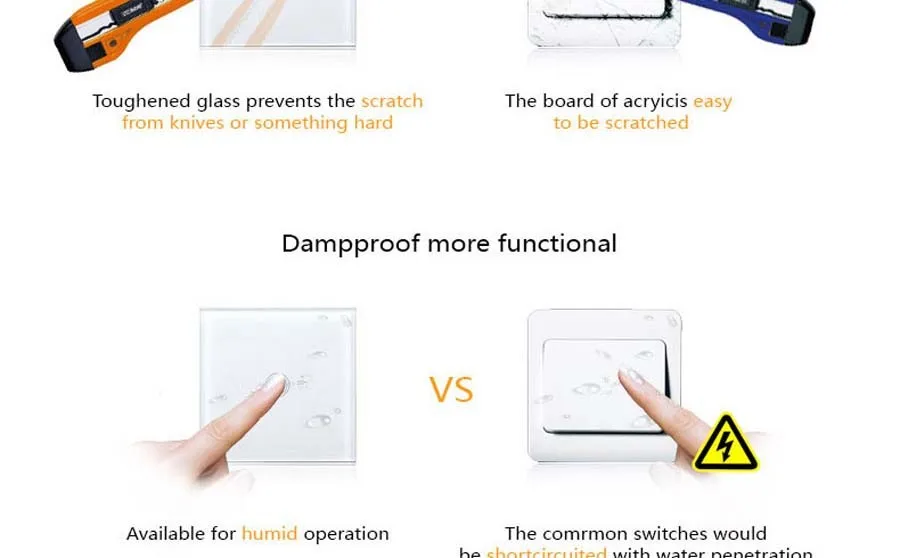 11-Touch Switch-Light Switch-Touch Switch-Wall Light Switches-Fireproof Crystal Glass Panel-Wall Mounted Switch-for Home Hotels