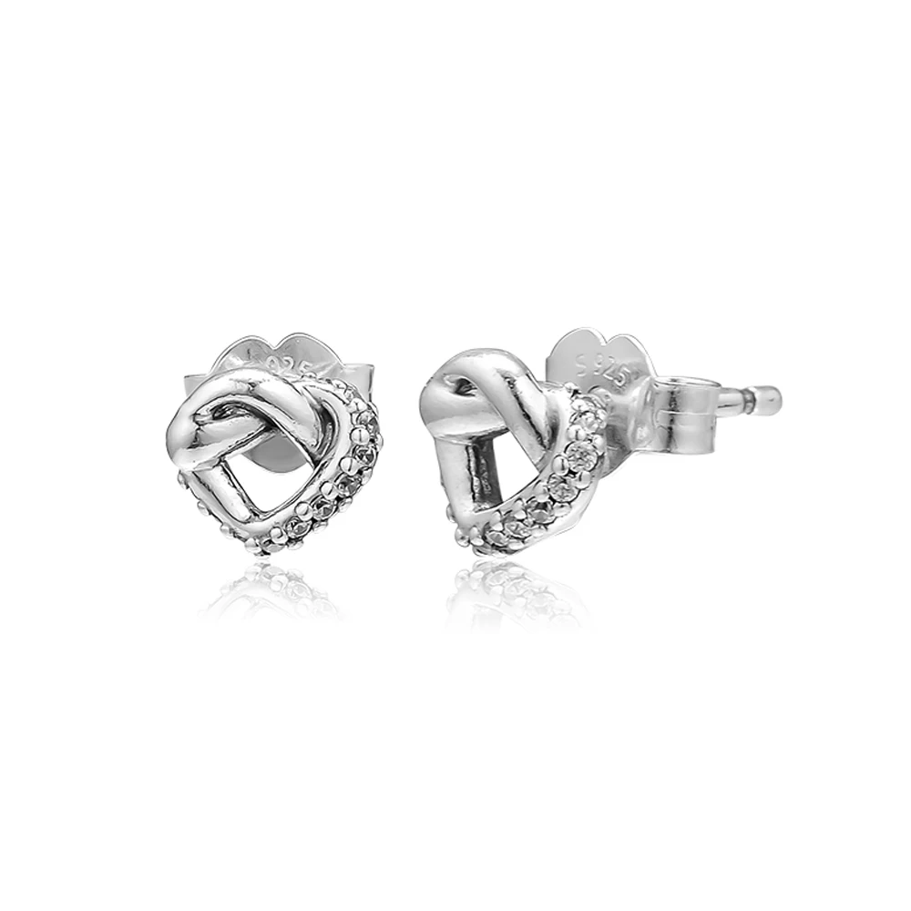 

QANDOCCI Silver 925 Jewelry Knotted Heart Stud Earrings Studs Earring For Women Sterling Silver Original Earring