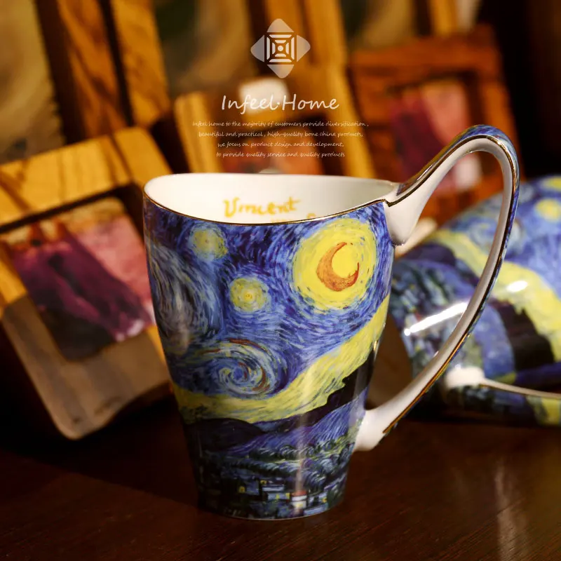 

Hot Sale!!! Van Gogh Art Painting Coffee Mugs The Starry Night, Sunflowers, The Sower, Irises Saint-Remy Tea cups water bottle