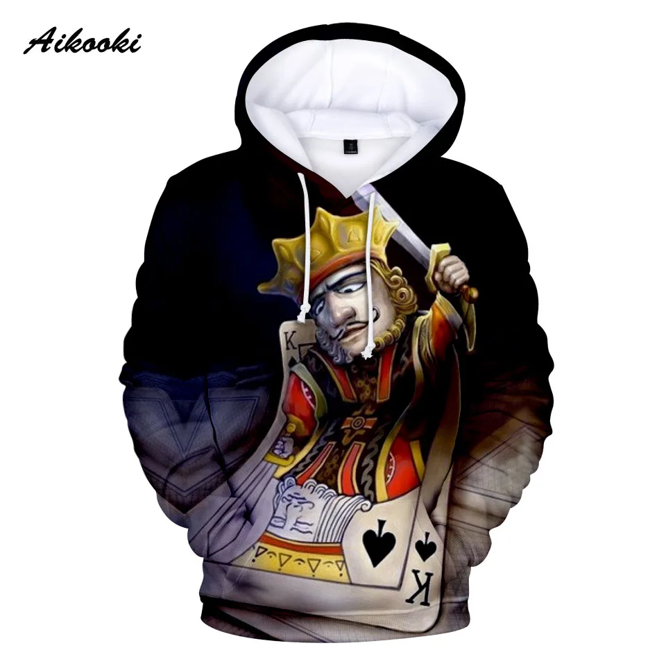 Aikooki KING QUEEN толстовки для мужчин/женщин с капюшоном 3D дизайн игральные карты покер