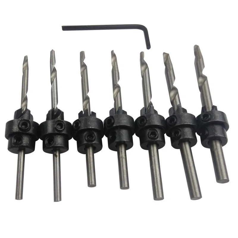 

7pcs hss countersink drill bit set reamer woodworking quick change chamfer wood drill bits dremel twist drill micro hand drill