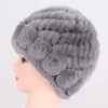 Hot Sale Winter Women Flower Striped Natural Real Fur Hats Lady Warm Knit Genuine Rex Rabbit Fur Caps Outdoor Fur Beanies Hats 3