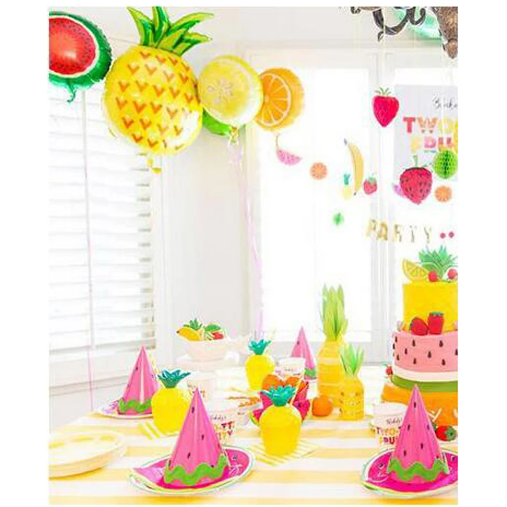6x Plastic Tropic Pineapple Drinking Cup & Straw Hawaii Luau Beach Party Decor