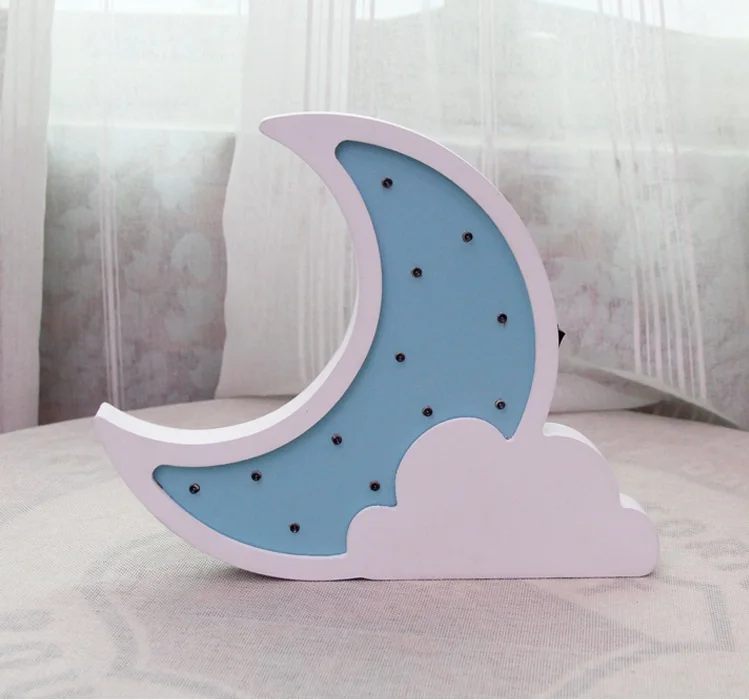 ZMISHIBO Многоцветный деревянные Луны, звезд, облаков ночной Светильник для Спальня для девочек праздничные украшения светодиодный стол ночник