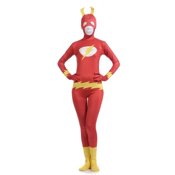 

FOGIMOYA Adult Women red flash Costumes Bodysuit Lycra Full Body Tights Halloween Women Superheroes Cosplay Zentai Suit