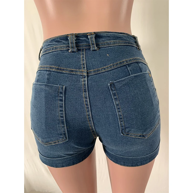 Большие размеры модные сексуальные тонкие джинсы с отворотами шорты для женщин плиссированные чистого цвета Женский Галстук пояс джинсовые шорты Уличная 5XL