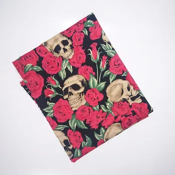 

Cool Wide 143cm Red Rose Skull Fabric Spandex Cotton Fabric Stretch Skull Cotton Fabric Sewing Patchwork DIY Women Cheongsam