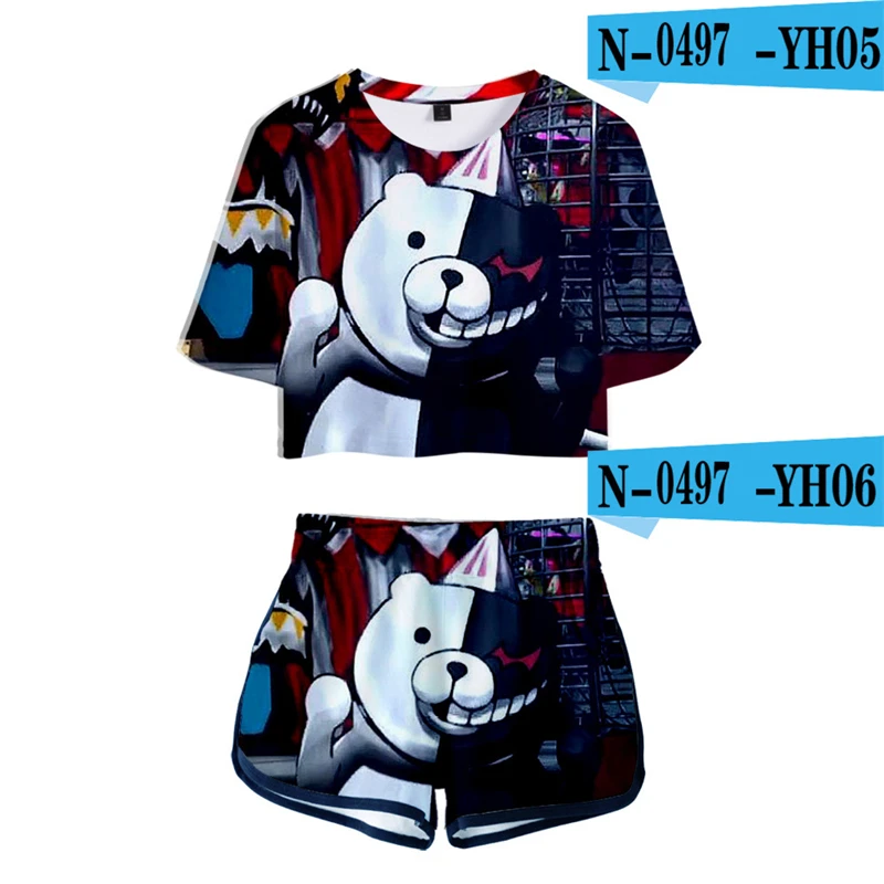 

Anime Clothes Danganronpa Crop Top Set Monokuma Bear Cartoon Japanese Tracksuit Cute Tops And Shorts Set Short Printed Clothes