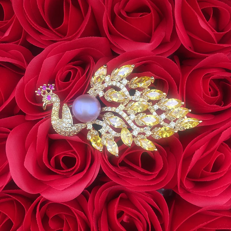 Sinya Natura Pearl Brooch High luster 11-12mm freshwater pearls color optioanl Gold plated high quality fashion jewelry for Mum (6)
