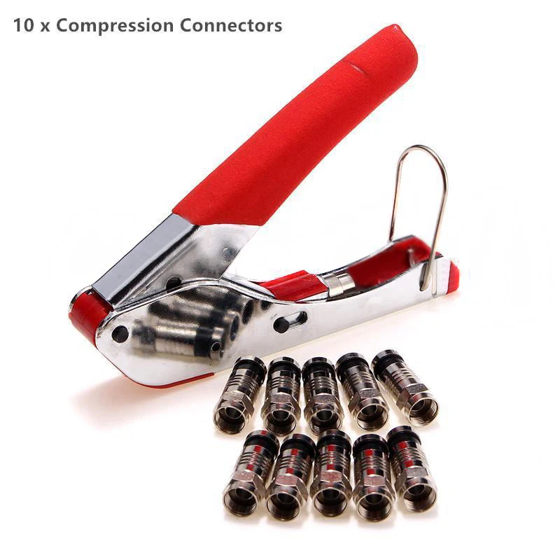 1set Coaxial Crimping Crimper F-Type Compression Tool with 10pcs RG6 Connectors hand tools