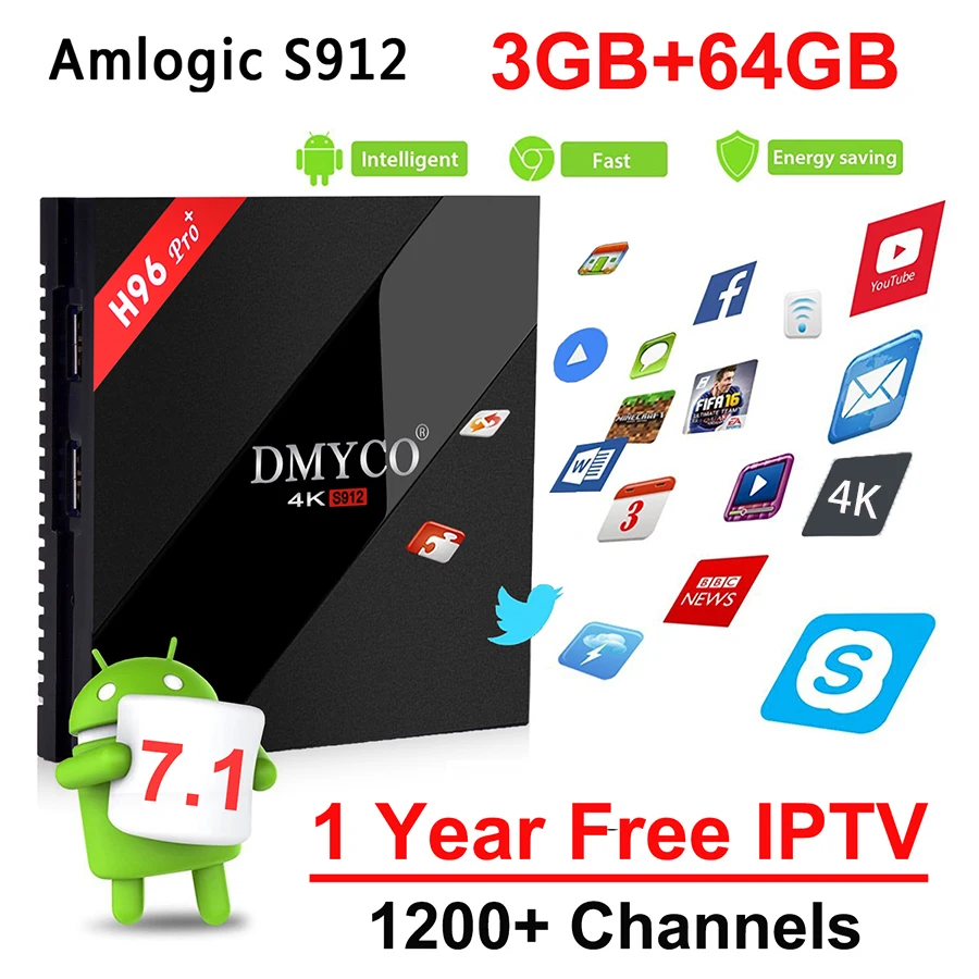 

Original H96 Pro + TV Box Android 7.1 Amlogic S912 Octa core 3G 64GSmart Set Top Box 5G Wifi 4K H.265 H96 Pro Plus Media Player