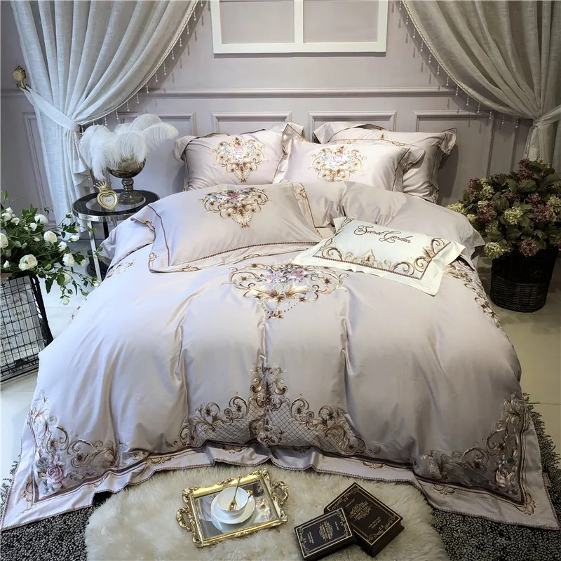 Роскошный серый Египетский хлопковый комплект постельного белья queen king size простыня/простыня с вышивкой, пододеяльник, постельный комплект parure de lit