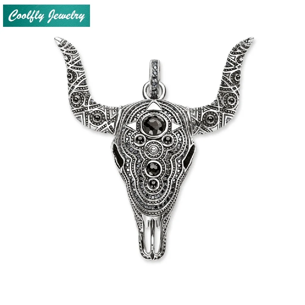 

Big Buffalo Head Bull Skull Pendants For Women & Men 925 Sterling Silver Black Zirconia Pave Rebel Punk Vintage Jewelry Gift