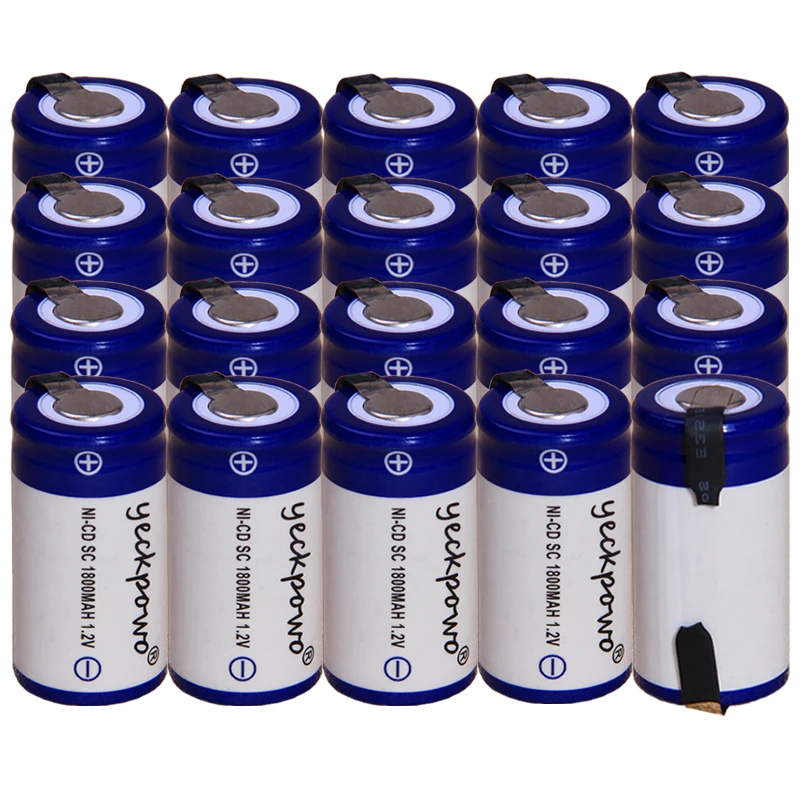 yeckpowo 20 pieces SC battery 1 2v batteries nicd rechargeable for power tools 1800mAh drill screwdriver real capacity | Электроника