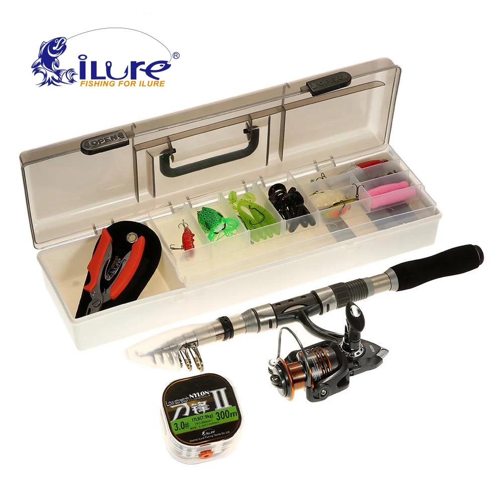 iLure 2.1M / 2.4M Telescopic Fishing Rod Reel Combo Full Kit Spinning