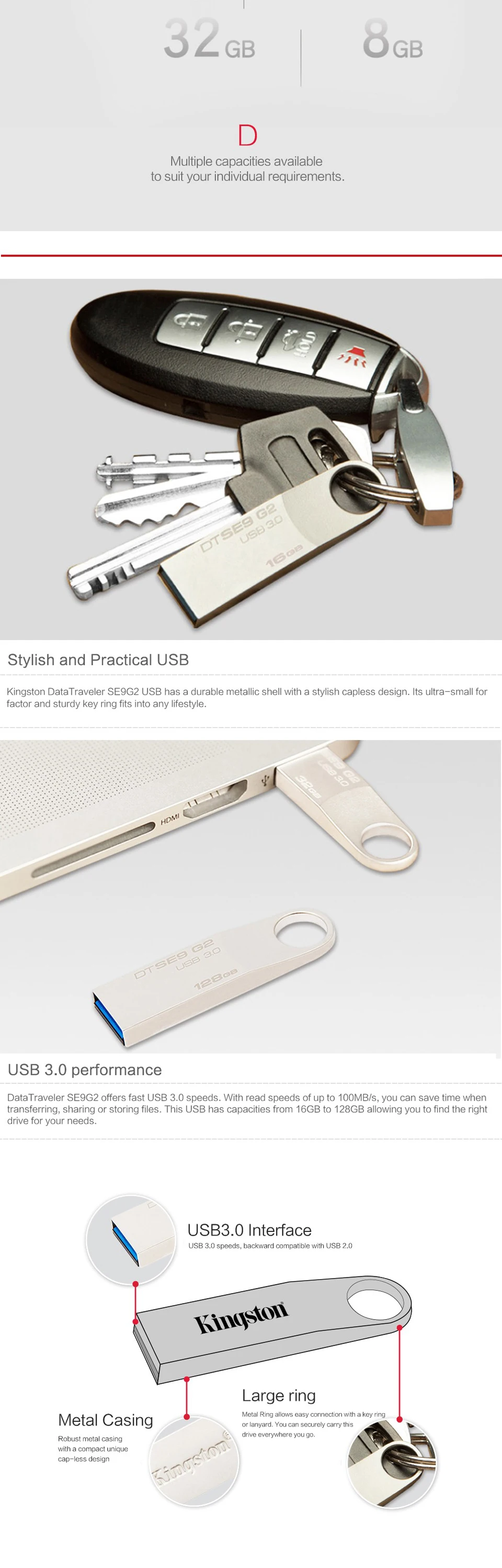 флешка Kingston USB Flash Drive флешки 64 ГБ 32 ГБ 16 ГБ памяти USB3.0 металлическая ручка привода memoria U флэш- диск Pendrives U диск флешки