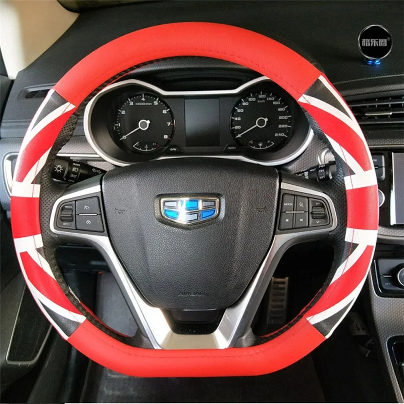 

KKYSYELVA D Shape Steering-Wheel Black Auto Car Steering Wheel Cover Leather 38CM wheel cover Interior accessories