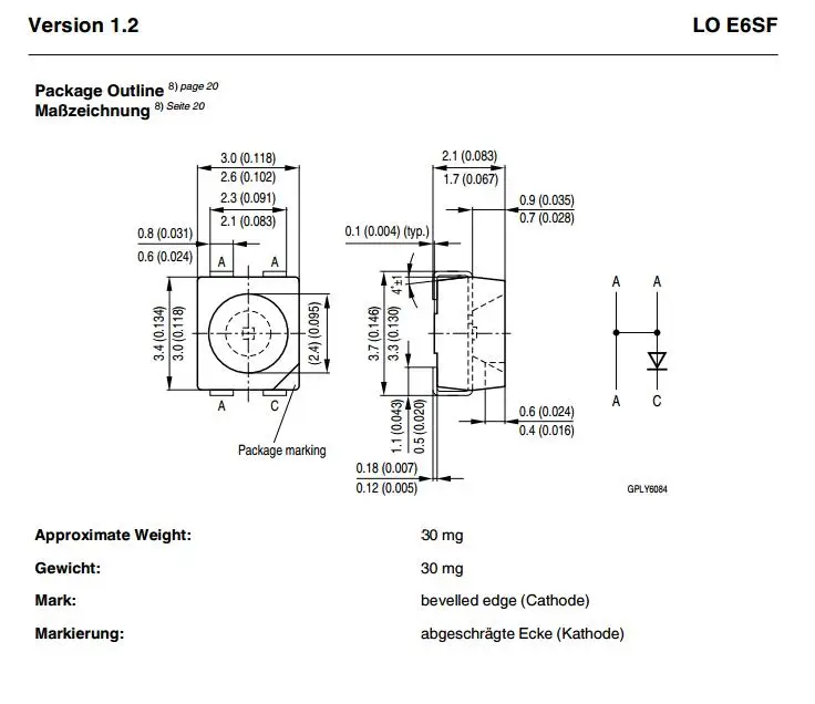 20 шт короче спереди и длиннее сзади) E6SF LOE6SF короче спереди и длиннее сзади) E6SF-ABCB-24-1 3528 PLCC-4 Оранжевый Светодиодный 606nm PLCC-4