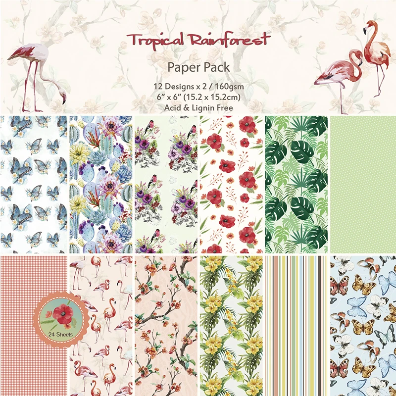 

Tropical Rainforest patterns 24sheets 6"scrapbook paper handmade background paper pads,DIY Card Making Home deco crafts